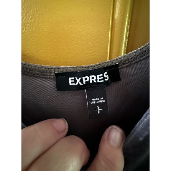 Express Womens Medium Tank Gray Pullover V-Neck Velvet Grunge Skater Dress - Picture 2 of 4